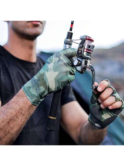 قفازات صيد للاستخدام في الهواء الطلق، مضادة للانزلاق وتنفس، قفازات صيد نصف أصبع للكياك والتجديف بالخارج