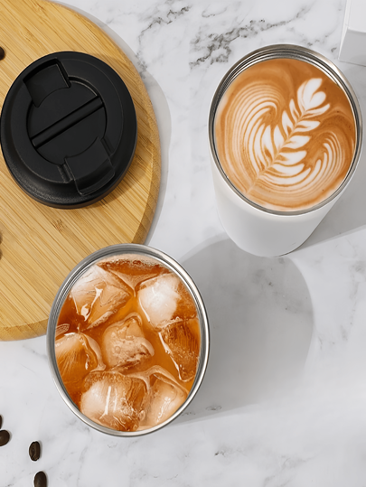 1 قطعة كوب مبرد من الفولاذ المقاوم للصدأ بلون أحادي مع مقياس، ذو طبقتين لمكتب العمل، كوب قهوة محمول للسيارة، أكواب قهوة عصرية بسيطة، هدايا عيد ميلاد للصديقة، عيد الحب، عيد الأم، عيد الأب