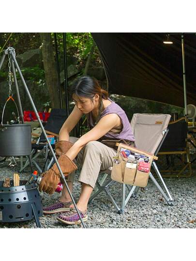 حقيبة تخزين للذراع على كرسي خارجي، جيب جانبي متعدد الاستخدامات لتعليق على الكرسي، أدوات للتخييم