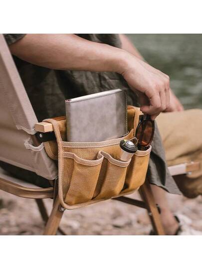 حقيبة تخزين للذراع على كرسي خارجي، جيب جانبي متعدد الاستخدامات لتعليق على الكرسي، أدوات للتخييم