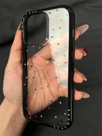 غطاء هاتف جميل بنقاط ملونة مع حافة سوداء متوافق مع ايفون 16 و 15 و 14 و 13 برو ماكس، غطاء هاتف محبب ومقاوم للصدمات، هدية مناسبة للبنات