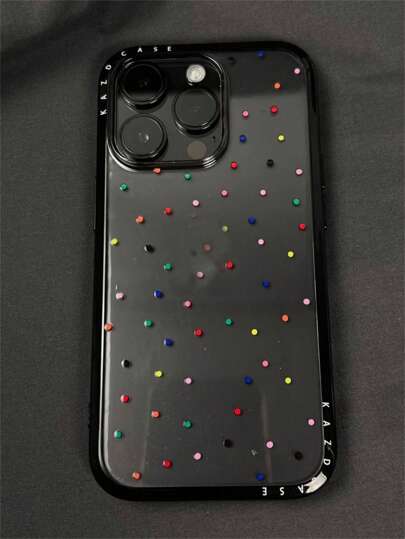 غطاء هاتف جميل بنقاط ملونة مع حافة سوداء متوافق مع ايفون 16 و 15 و 14 و 13 برو ماكس، غطاء هاتف محبب ومقاوم للصدمات، هدية مناسبة للبنات