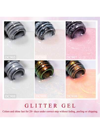 Mtssii 6 قطع/مجموعة 7 مل من طلاء أظافر جل لون وردي ولبني مزين بترتر بنقوشات ثلجية متلألئة، مقاوم للغسل بواسطة الأشعة فوق البنفسجية أو LED ،ديكورات فنون الأظافر