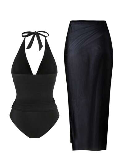 Swim Oasis طقم بكيني 3 قطع مقاس كبير، تصميم بسيط وكاجوال، ملابس شاطئ نسائية صيفية