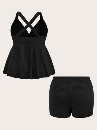 SHEIN CURVE+ زي حمام للنساء البدينات من نمط خصر بسحاب وياقة على شكل حرف V ومجسم ، مناسب للصيف/الراحة الريفية/عطلة الشاطئ، ملابس شاطئ