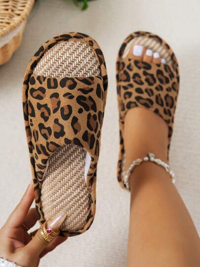 أحذية منزلية جلد نعام بني اللون مفتوحة للنساء، قابلة للتنفس مانعة للانزلاق بقماش الكتان، موديل جديد للربيع والصيف، كاجوال بسيطة مناسبة للأزواج