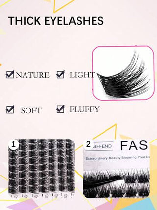 صندوق واحد يحتوي على 144 قطعة رموش صناعية طويلة منحنية بشكل C ، مظهر طبيعي مناسب للحفلات والمكياج والمناسبات