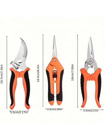 مجموعة مقصات تقليم الحديقة 3 قطعة - من الفولاذ المقاوم للصدأ، بجودة احترافية، مقبض لا انزلاقي، ذات نابض عالي التوتر للتقليل من المجهود، شفرات معدنية حديثة لتنسيق الحدائق بكفاءة