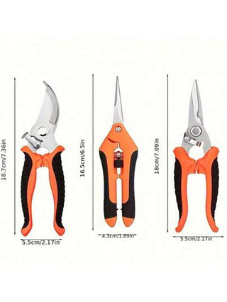 مجموعة مقصات تقليم الحديقة 3 قطعة - من الفولاذ المقاوم للصدأ، بجودة احترافية، مقبض لا انزلاقي، ذات نابض عالي التوتر للتقليل من المجهود، شفرات معدنية حديثة لتنسيق الحدائق بكفاءة