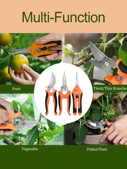 مجموعة مقصات تقليم الحديقة 3 قطعة - من الفولاذ المقاوم للصدأ، بجودة احترافية، مقبض لا انزلاقي، ذات نابض عالي التوتر للتقليل من المجهود، شفرات معدنية حديثة لتنسيق الحدائق بكفاءة