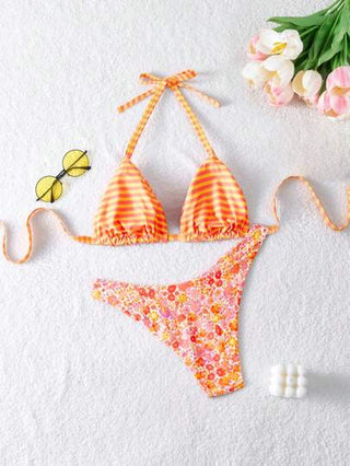 Swim Mod مايوه نسائي ذو طباعة عديدة الألوان بشكل المثلث المقلوب قياسات كبيرة للحجم الكامل وقطعتين مع رفع الأرداف والمساعدة على النحافة، للعطلات والوقت الحر