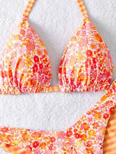 Swim Mod مايوه نسائي ذو طباعة عديدة الألوان بشكل المثلث المقلوب قياسات كبيرة للحجم الكامل وقطعتين مع رفع الأرداف والمساعدة على النحافة، للعطلات والوقت الحر