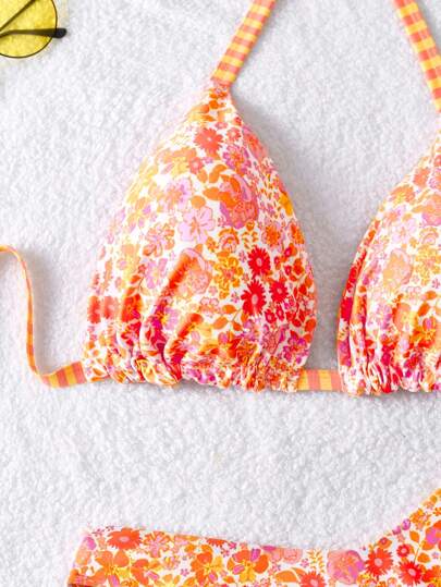 Swim Mod مايوه نسائي ذو طباعة عديدة الألوان بشكل المثلث المقلوب قياسات كبيرة للحجم الكامل وقطعتين مع رفع الأرداف والمساعدة على النحافة، للعطلات والوقت الحر