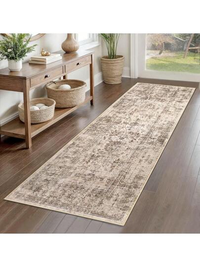 سجادة مساحة قابلة للغسل بطباعة فن تجريدي حديث 1 قطعة، سجادة ملمس ناعم للغاية مناسبة لغرفة النوم وغرفة المعيشة وغرفة الغسيل واكسسوارات ديكور المنزل باللون البيج