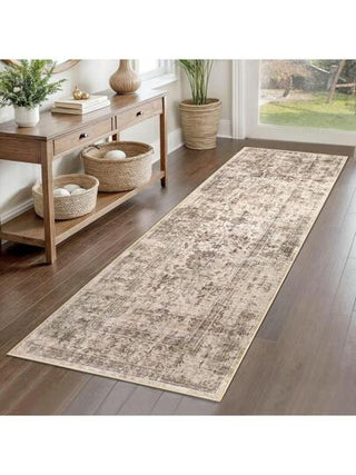 سجادة مساحة قابلة للغسل بطباعة فن تجريدي حديث 1 قطعة، سجادة ملمس ناعم للغاية مناسبة لغرفة النوم وغرفة المعيشة وغرفة الغسيل واكسسوارات ديكور المنزل باللون البيج