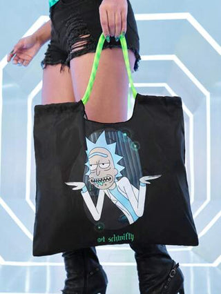 Rick and Morty X كيس ظهر بسحاب مزخرف برسومات كرتونية جذابة مصنوع من مواد بوليستر، سعة كبيرة، مناسب للتسوق والسفر والرجال والنساء، يمكن طيه بسهولة للتخزين والحمل المريح، ريك