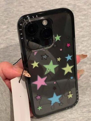 حالة هاتف نظيفة مضادة للصدمات و نجوم غرافيتي كيوت متوافقة مع 16 15 14 13 Pro Max إطار أسود غطاء خلفي من الأكريليك هدية للبنات