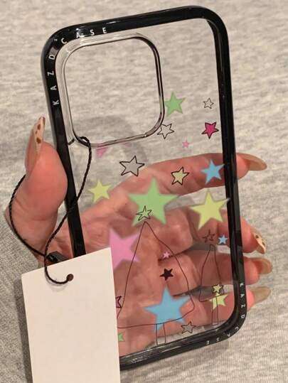 حالة هاتف نظيفة مضادة للصدمات و نجوم غرافيتي كيوت متوافقة مع 16 15 14 13 Pro Max إطار أسود غطاء خلفي من الأكريليك هدية للبنات
