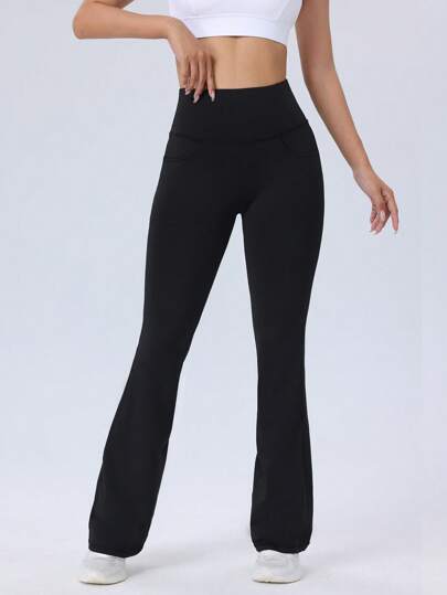 سروال يوغا ذو خصر مرتفع 2 قطعة مع جيوب، ذو خصر مطاطي مناسب، سروال رياضي بأرجل واسعة، لياقة بدنية وحفلات، بنطلون كاجوال للتخييم والمشي لركوب الجبال