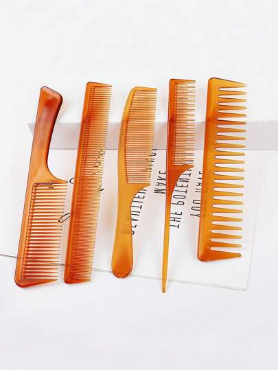 5 قطع مجموعة أمشاط تصفيف الشعر: مشط ذيل مدبب، مشط تمليس وحجم كبير للشعر، أمشاط بلاستيكية للحصول على شعر كثيف ومستقيم