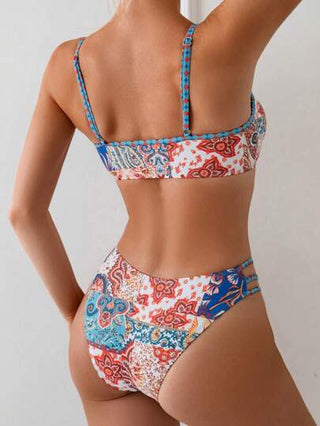 Swim Vcay طقم بكيني بطباعة زهور صيفي للنساء بربطة أمامية ،طباعة عشوائية