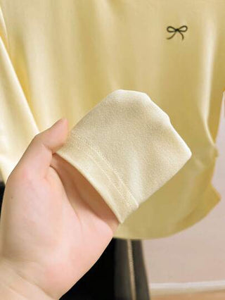 EZwear تي شيرت كاجوال للنساء كم طويل رقبة دائرية مطبوع بعقدة