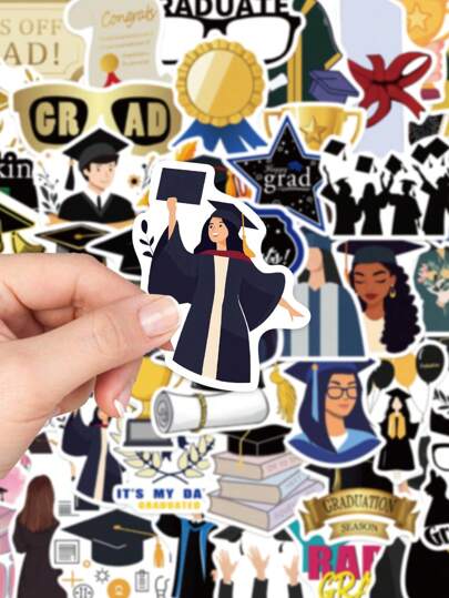 50 ملصق لموسم التخرج لزجاجة المياه والحاسوب المحمول والحقائب والدفتر وتزيين الهاتف DIY هدايا حفلات التخرج للطلاب
