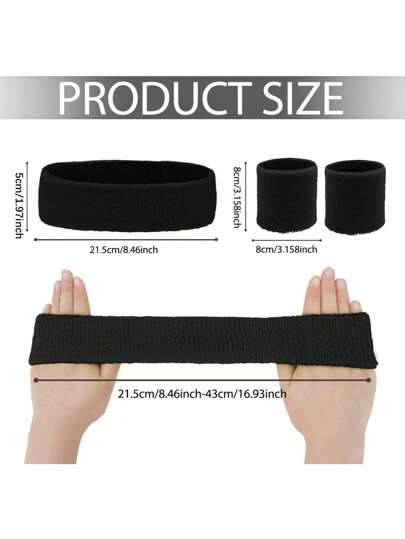 3 قطعة طقم شريط امتصاص العرق للرأس والمعصم، لرجال ونساء الوقاية من إصابات الرياضة ، أربطة معصم مرنة للجري والجيم والكرة السلة باللون الأحادي