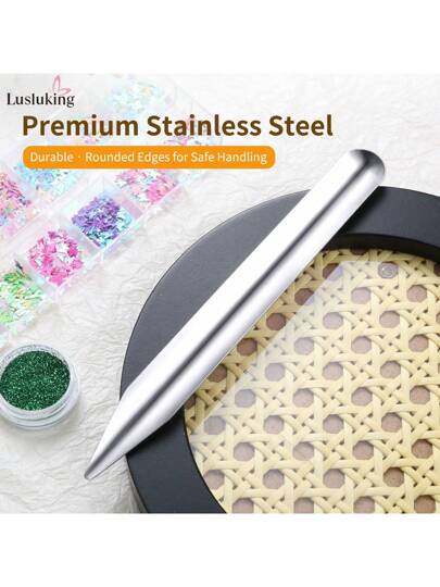 LUSLUKING 1/2 قطعة ملعقة من الفولاذ المقاوم للصدأ لجمع بريق الأظافر - جامع غبار متعدد الاستخدامات للراين ستونز ومسحوق الاكريليك وأظافر الغمر - أداة مانيكير للصالون والمنزل