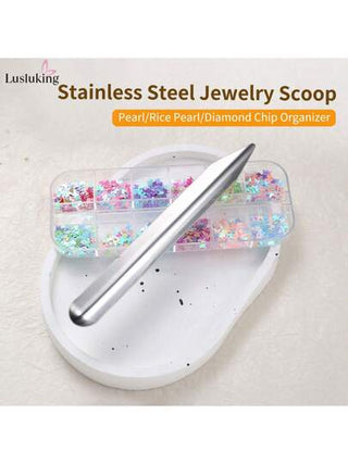 LUSLUKING 1/2 قطعة ملعقة من الفولاذ المقاوم للصدأ لجمع بريق الأظافر - جامع غبار متعدد الاستخدامات للراين ستونز ومسحوق الاكريليك وأظافر الغمر - أداة مانيكير للصالون والمنزل