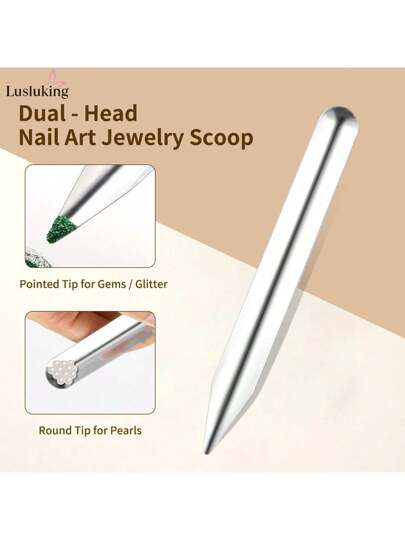 LUSLUKING 1/2 قطعة ملعقة من الفولاذ المقاوم للصدأ لجمع بريق الأظافر - جامع غبار متعدد الاستخدامات للراين ستونز ومسحوق الاكريليك وأظافر الغمر - أداة مانيكير للصالون والمنزل