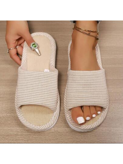 نعال داخلية للنساء للربيع والصيف، مقاومة للانزلاق والاهتراء، ذات نعل من القطن مناسبة لجميع المواسم، هادئة للاستخدام المنزلي