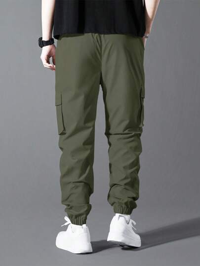 Manfinity Homme بنطلون رياضي للرجال بخصر قابل للربط وجيوب شحن