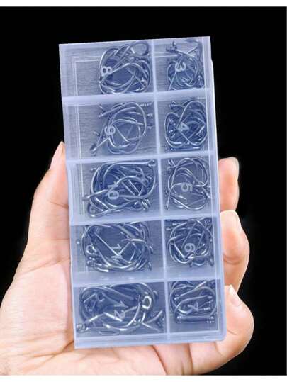 100 خطاف صيد من الفولاذ المقاوم للصدأ في علبة تخزين، بألوان مختلطة، مناسبة للصيد في المياه العذبة والمالحة ، اكسسوارات الصيد | خطافات فولاذية | بنية متينة ، أدوات الصيد