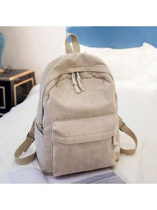 قطعة واحدة من حقيبة الظهر الطلابية الجديدة ذات اللون الأحادي، من قماش الكوردروي للنساء، لديها جاذبية عالية المستوى، سعة كبيرة، حقيبة ظهر بسيطة للطالبات الجامعيات