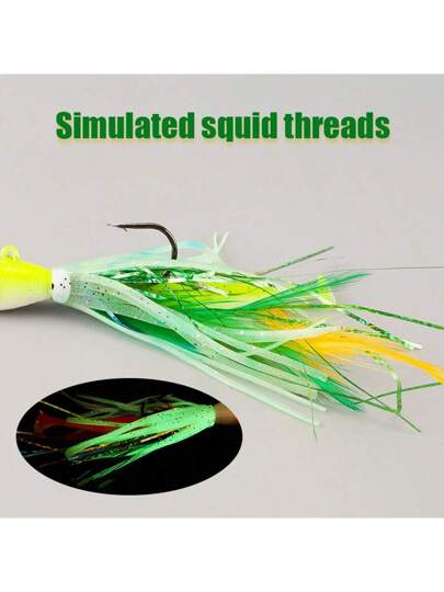 خطاطيف صيد جديدة للحدود المتداخلة بشكل رأس حبار تضيء في الظلام ، طعوم أحيائية ملونة بالريش