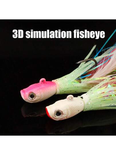 خطاطيف صيد جديدة للحدود المتداخلة بشكل رأس حبار تضيء في الظلام ، طعوم أحيائية ملونة بالريش