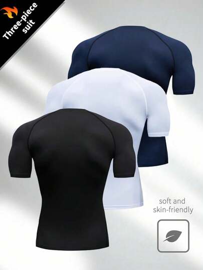 Manfinity Sport Corelite قميص رياضي رجالي ضيق بأكمام قصيرة مع طبعة عنيق