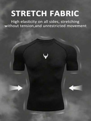 Manfinity Sport Polished قميص رياضي قصير الأكمام نصف كم بطبعة رأس ثور رقبة مستديرة للرجال