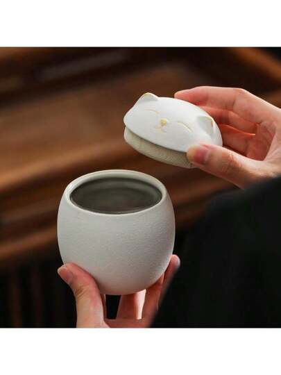 قطعة واحدة من وعاء قطة خزفي متعدد الألوان مناسب لحفظ رماد الحيوانات الأليفة الصغيرة مع غطاء محكم، مظهر بسيط وراقي وجدي