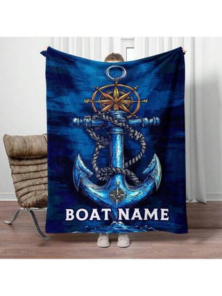 بطانية ملقاة قطنية قابلة للتخصيص مطبوعة رقميًا بتصميم البوصلة والمرساة، ناعمة وخفيفة ومقاومة للتمزق، مناسبة للأريكة والسرير والسفر والتخييم والمكتب - ديكور منزلي مريح لجميع المواسم، بطانية شخصية