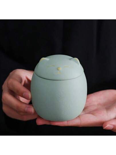 قطعة واحدة من وعاء قطة خزفي متعدد الألوان مناسب لحفظ رماد الحيوانات الأليفة الصغيرة مع غطاء محكم، مظهر بسيط وراقي وجدي