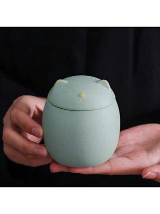 قطعة واحدة من وعاء قطة خزفي متعدد الألوان مناسب لحفظ رماد الحيوانات الأليفة الصغيرة مع غطاء محكم، مظهر بسيط وراقي وجدي