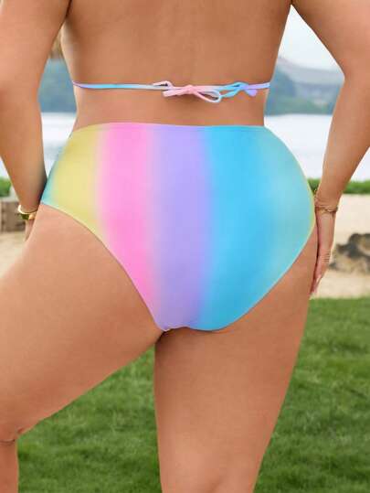 SHEIN CURVE+ بنطلون سباحة متنوع الألوان شيك للسيدات بقصة ذات طيات جانبية مناسب للشاطئ والحجم الكبير