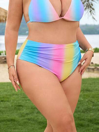 SHEIN CURVE+ بنطلون سباحة متنوع الألوان شيك للسيدات بقصة ذات طيات جانبية مناسب للشاطئ والحجم الكبير