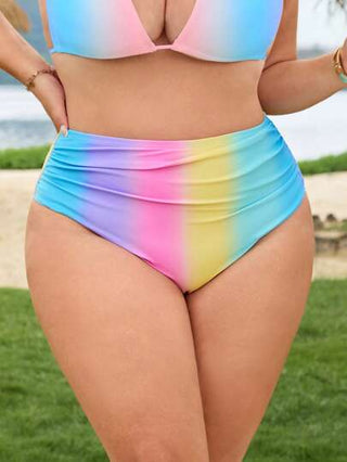 SHEIN CURVE+ بنطلون سباحة متنوع الألوان شيك للسيدات بقصة ذات طيات جانبية مناسب للشاطئ والحجم الكبير