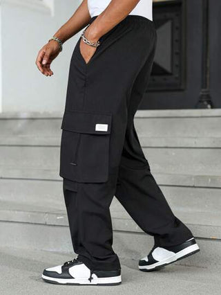 Manfinity Hypemode بنطلون كارجو ذو قصة فضفاضة وواسع للرجال الشباب، طراز ملابس الشارع، مقاس كبير، مناسب للصيف