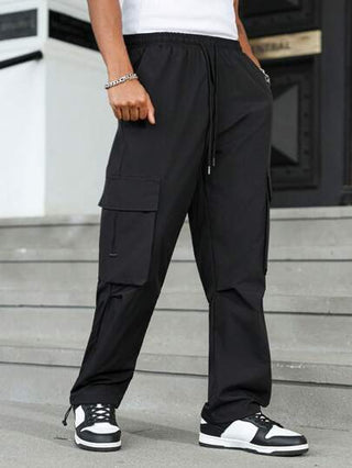 Manfinity Hypemode بنطلون كارجو ذو قصة فضفاضة وواسع للرجال الشباب، طراز ملابس الشارع، مقاس كبير، مناسب للصيف