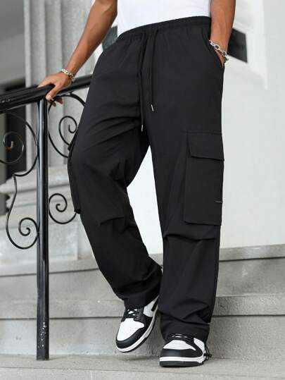 Manfinity Hypemode بنطلون كارجو ذو قصة فضفاضة وواسع للرجال الشباب، طراز ملابس الشارع، مقاس كبير، مناسب للصيف