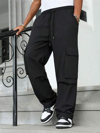 Manfinity Hypemode بنطلون كارجو ذو قصة فضفاضة وواسع للرجال الشباب، طراز ملابس الشارع، مقاس كبير، مناسب للصيف